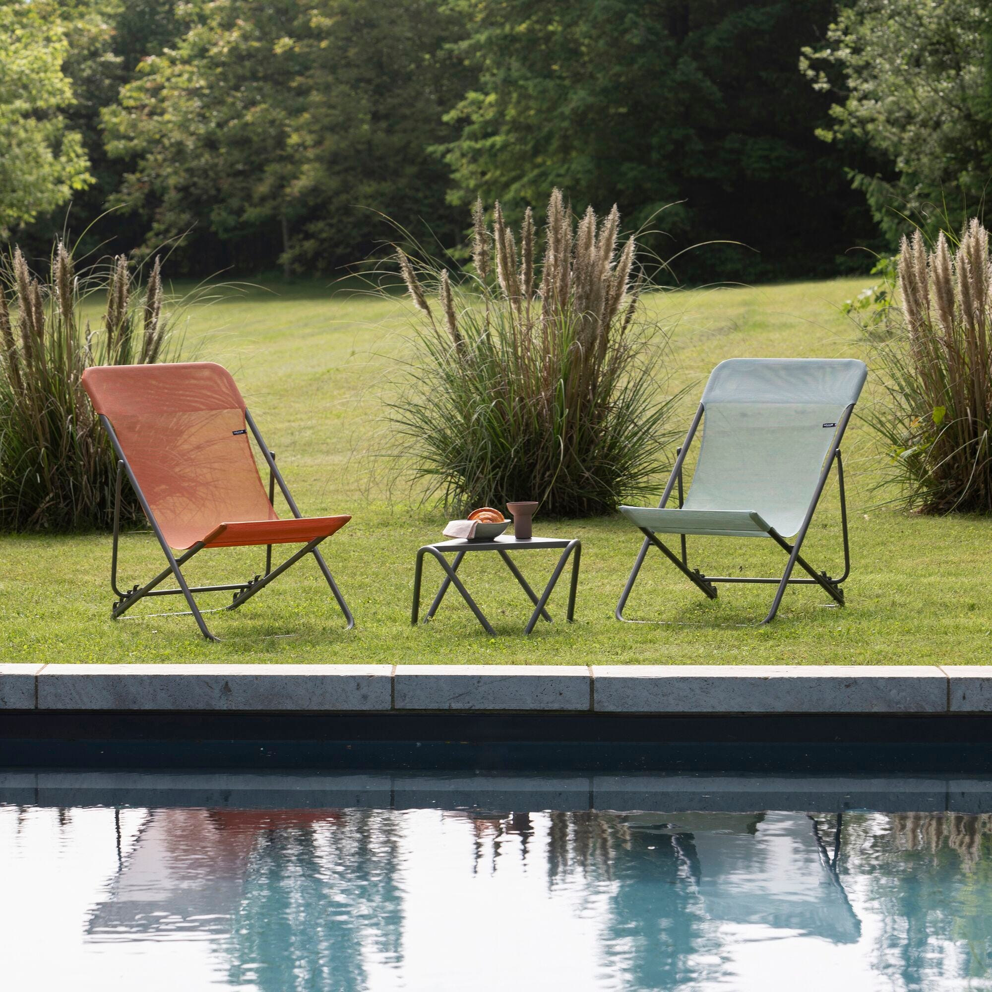 Package of 2 Folding Deckchairs - Maxi Transat - Batyline® Iso - Orange Clementine