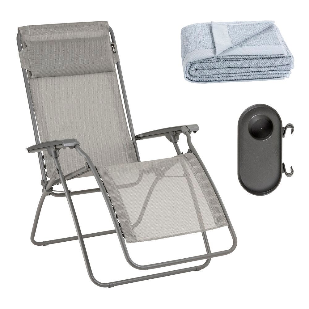 Set relaxation chair, cup holder and towel - RClip - Batyline® Iso - Grey Terre